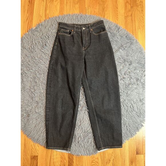 H&M High Rise Dark Navy Denim Barrel Leg Jeans Size 6 - Picture 2 of 7